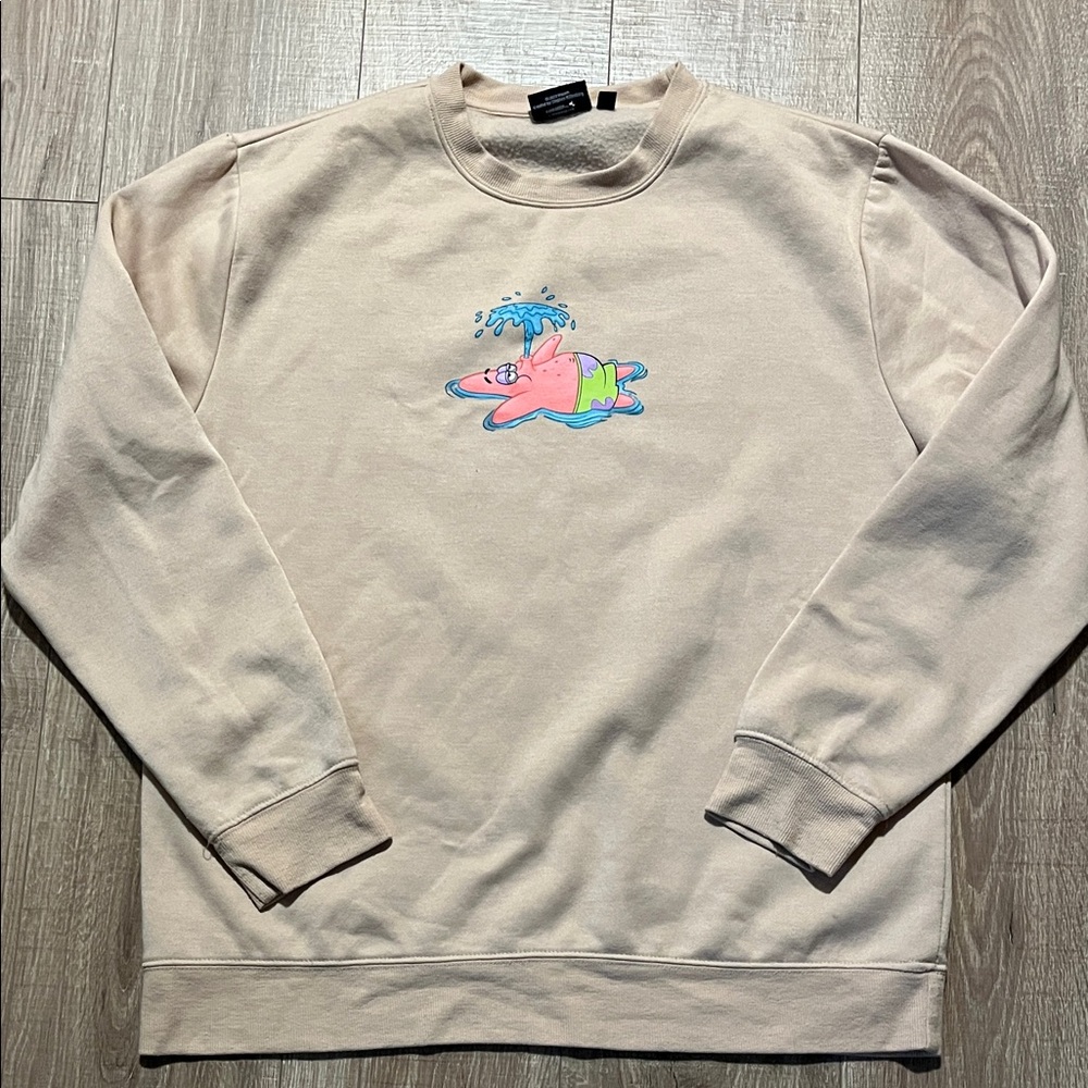 Nickelodeon Beige Crewneck Sweatshirt with SpongeBob and Patrick Graphic Size L